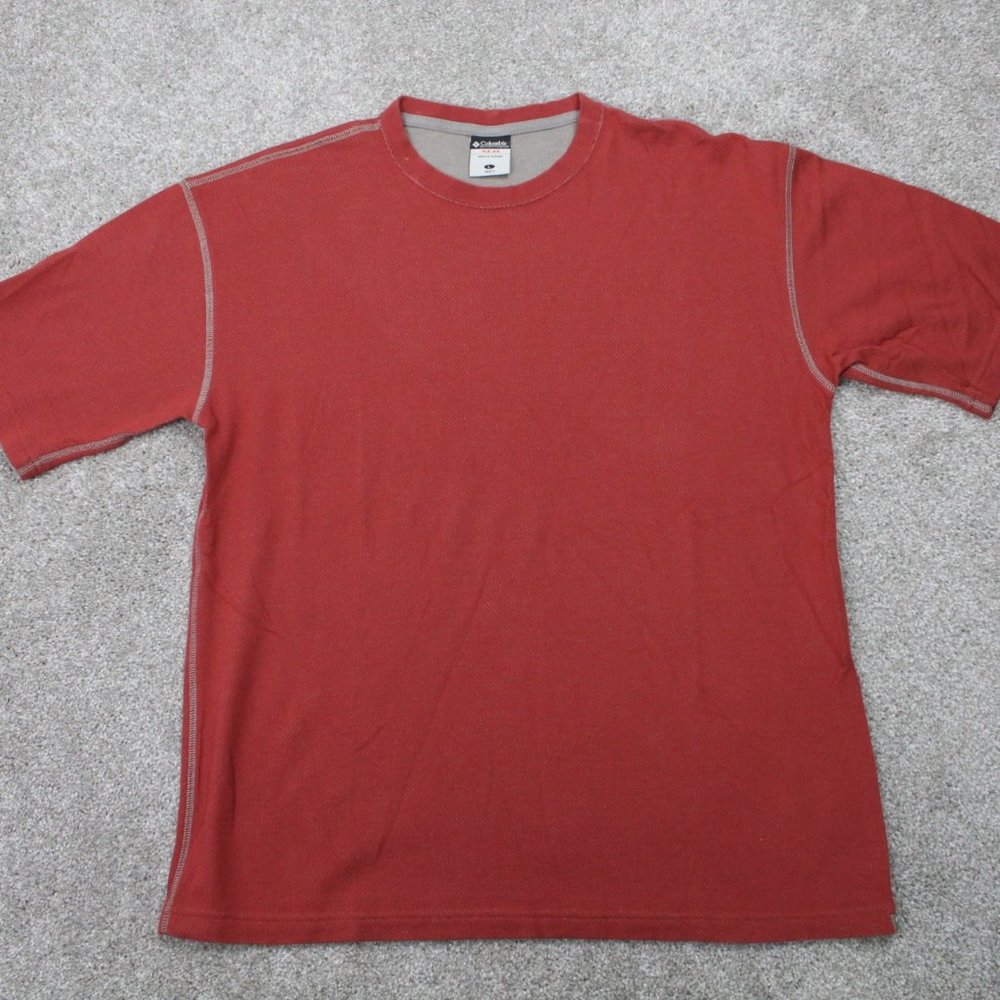 Columbia XCO Shirt Mens Large Red Cotton Short Sleeve Crewneck Pullover